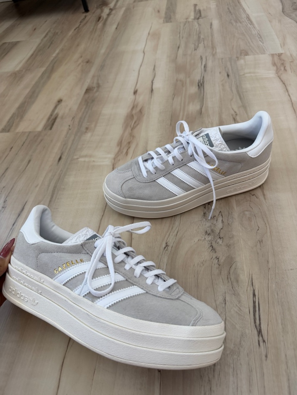 Adidas Gazelle Bold Platform Sneakers in Light Gray and White | Size 8 NWOT